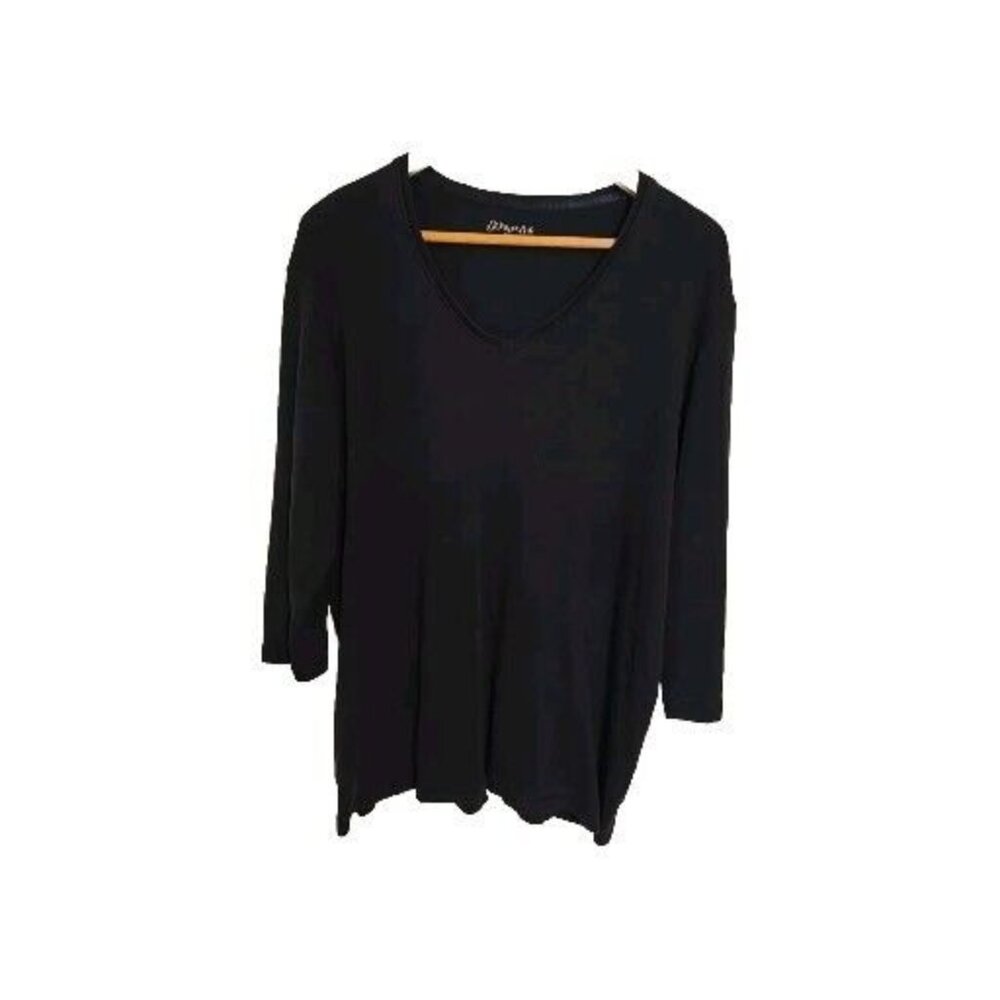 St Johns Bay Womens Top Long Sleeve Size 1X Solid Black V Neck